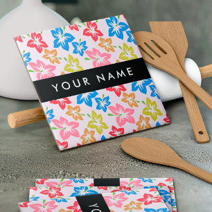 Colourful Hibiscus, Pattern Of Flowers, Your Name Tile