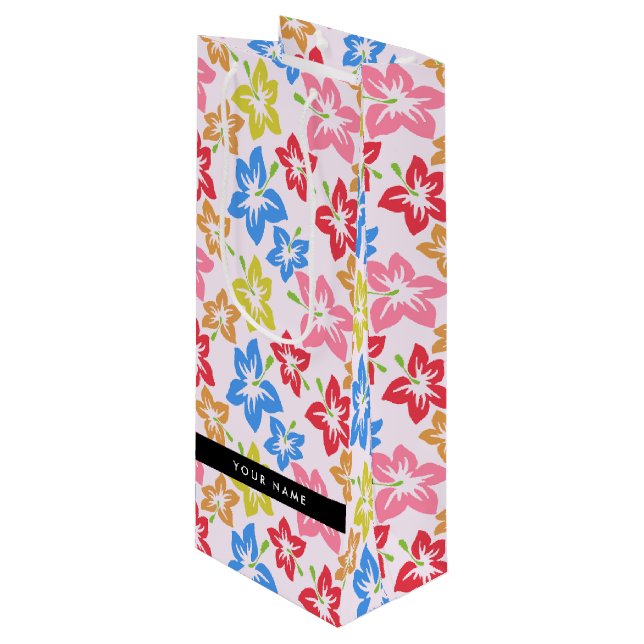 Colourful Hibiscus, Pattern Of Flowers, Your Name Wine Gift Bag (Front Angled)