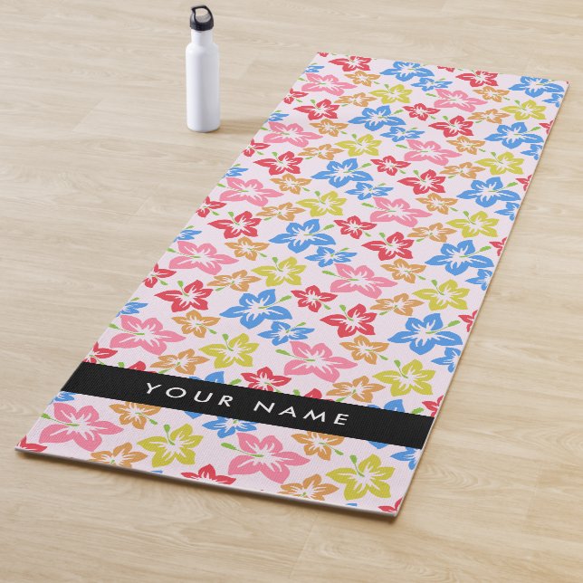 Colourful Hibiscus, Pattern Of Flowers, Your Name Yoga Mat (In Situ)