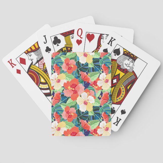 Colourful Hibiscus Pattern Playing Cards (Back)