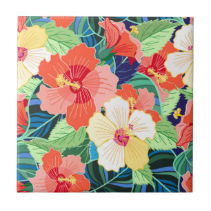 Colourful Hibiscus Pattern Tile