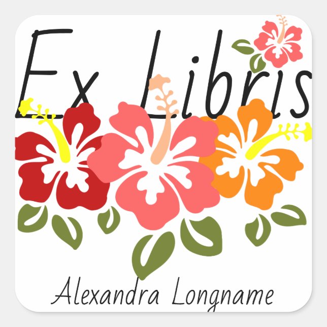 Colourful Hibiscus Personalized Ex Libris Bookplat Square Sticker (Front)