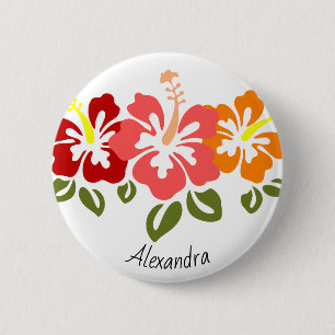 Colourful Hibiscus Trio Personalized 2 Inch Round Button