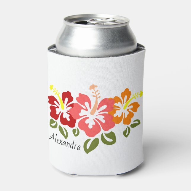 Colourful Hibiscus Trio Personalized Can Cooler (Can Front)