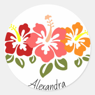 Colourful Hibiscus Trio Personalized Classic Round Sticker