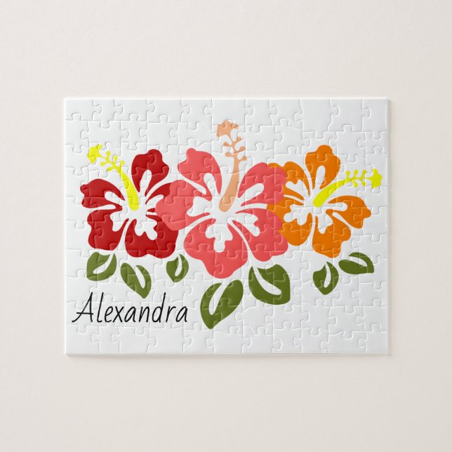 Colourful Hibiscus Trio Personalized Jigsaw Puzzle (Horizontal)