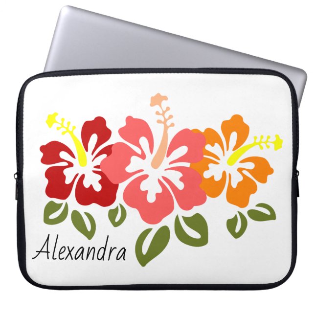 Colourful Hibiscus Trio Personalized Laptop Sleeve (Front)