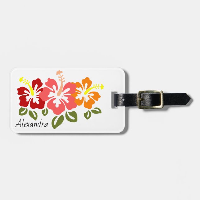 Colourful Hibiscus Trio Personalized Luggage Tag (Front Horizontal)
