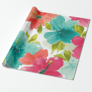Colourful Hibiscus Tropical Hawaiian Beach Floral Wrapping Paper