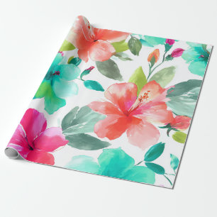 Colourful Hibiscus Tropical Hawaiian Beach Floral Wrapping Paper