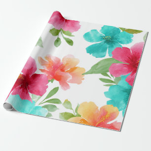 Colourful Hibiscus Tropical Hawaiian Beach Floral Wrapping Paper