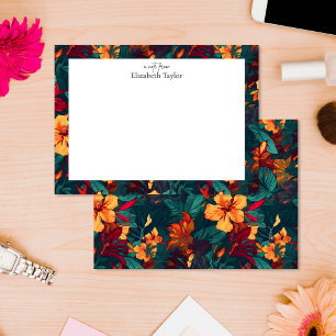 Colourful Hibiscus, Yellow Orange Green Floral Card