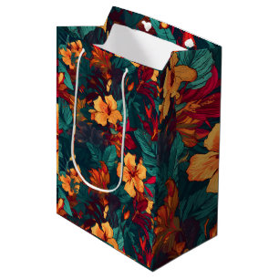 Colourful Hibiscus, Yellow Orange Green Floral Medium Gift Bag