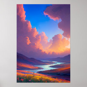 Colourful Hillside Valley Poster