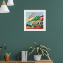 Colourful Hillside Village Art Print