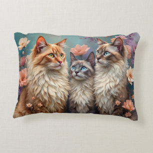Colourful Himalayan Cats in Pastel Flowers Accent Pillow