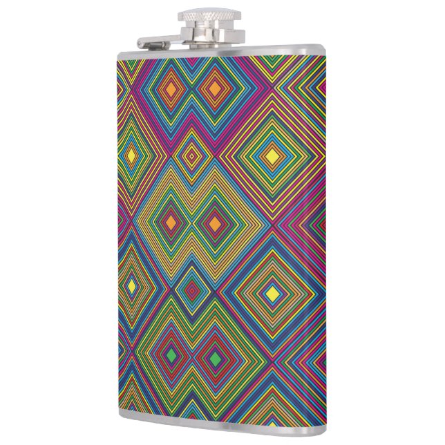 Colourful hip flask with a vibrant geometric  (Left)