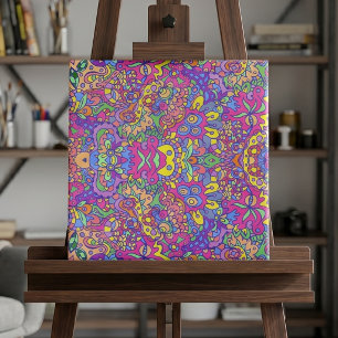 Colourful Hip Girly Fantasy Doodles Pattern Tile