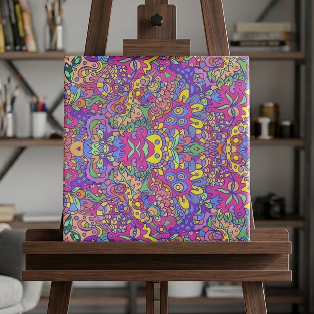 Colourful Hip Girly Fantasy Doodles Pattern Tile (Creator Uploaded)