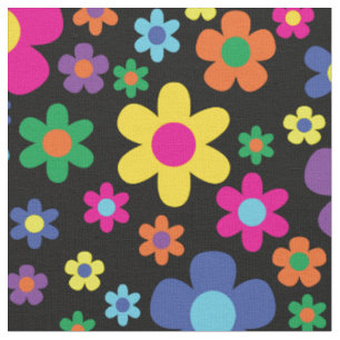 Colourful Hippie 70's Flowers Fabric