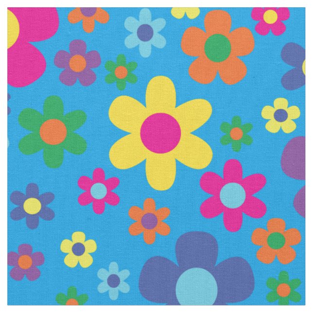 Colourful Hippie 70's Flowers Fabric (Close Up)