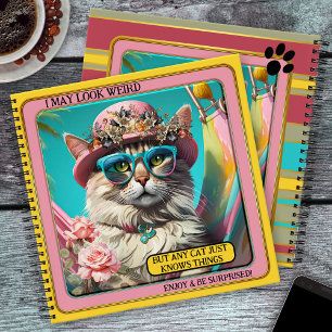 Colourful Hippie Funny Wise Cat Girly Notebook