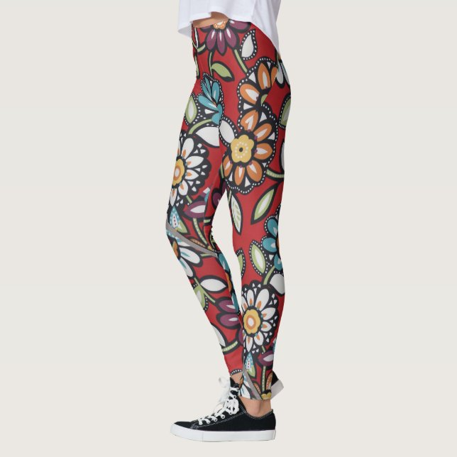 Colourful hippie groovy flower power Thunder_Cove Leggings (Left)