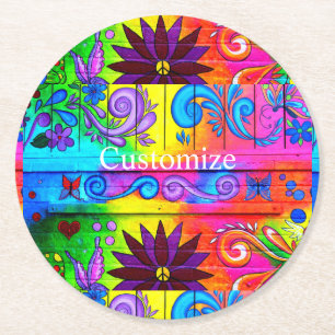 Colourful Hippie Groovy Thunder_Cove Round Paper Coaster