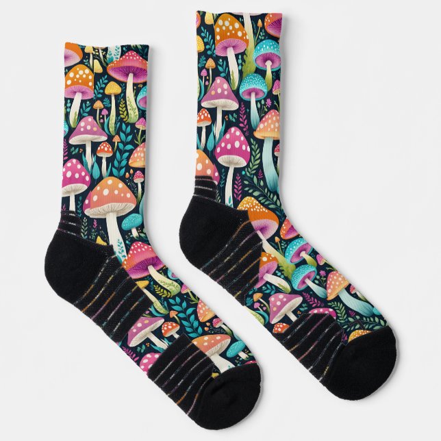 Colourful Hippie Mushrooms Floral In Pinks And Blu Socks (Right)