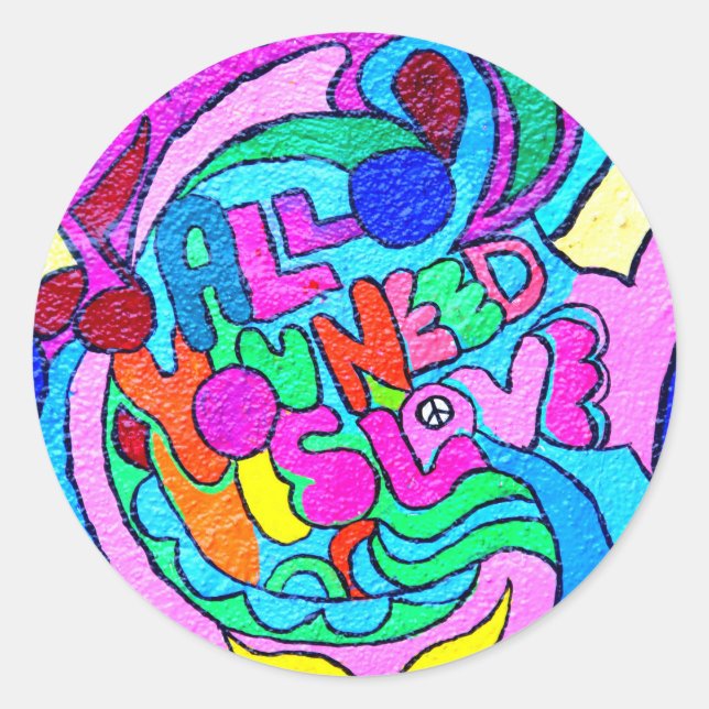 colourful hippie peace love sticker (Front)