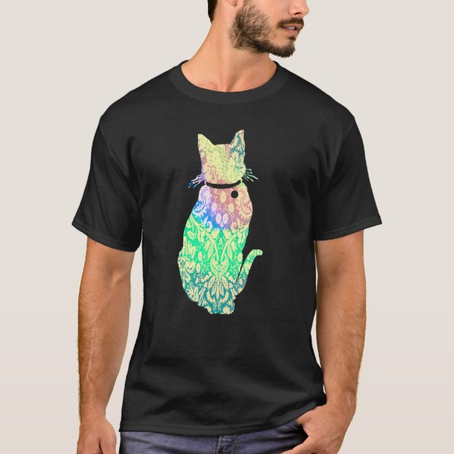 Colourful Hippy Cute Cat T-Shirt (Front)