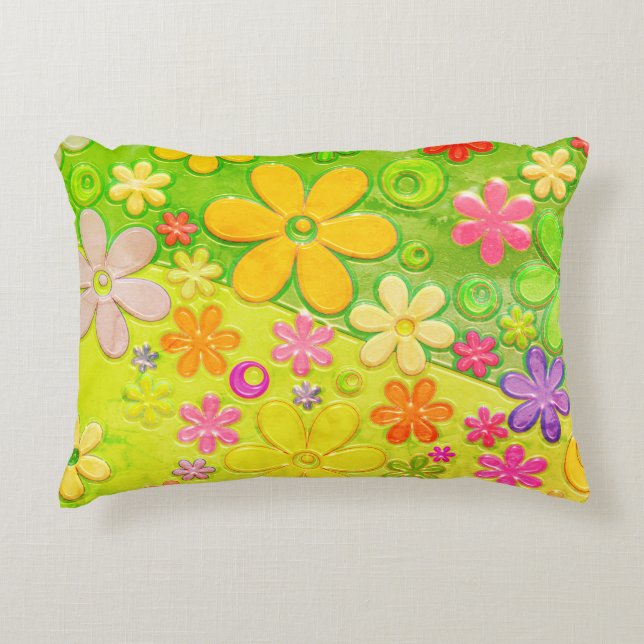 Colourful Hippy Groovy Flower  Accent Pillow (Front)