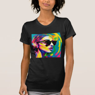 Colourful Hipster Lady in Sunglasses Artwork T-Shirt