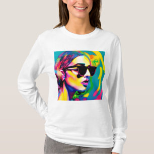 Colourful Hipster Lady in Sunglasses T-Shirt