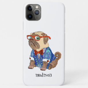 Colourful Hipster Pug Dog, Personalized iPhone 11 Pro Max Case