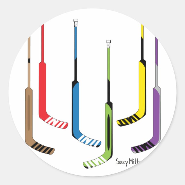 Colourful Hockey Goalie Sticks Classic Round Sticker (Front)