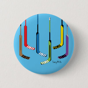 Colourful Hockey Goalie Sticks Flair Pinback 2 Inch Round Button