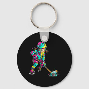 Colourful Hockey Ice Cream Drip Player (1) Keychain