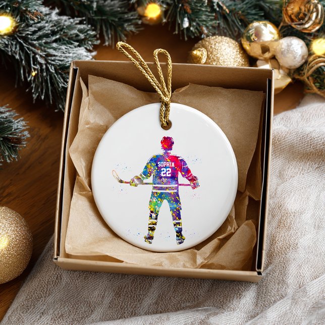 Colourful Hockey Player Ceramic Ornament (Creator Uploaded)