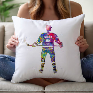 Colourful Hockey Player Throw Pillow