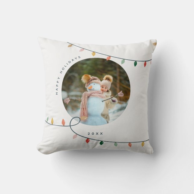 Colourful Holiday Lights Photo Throw Pillow (Front)