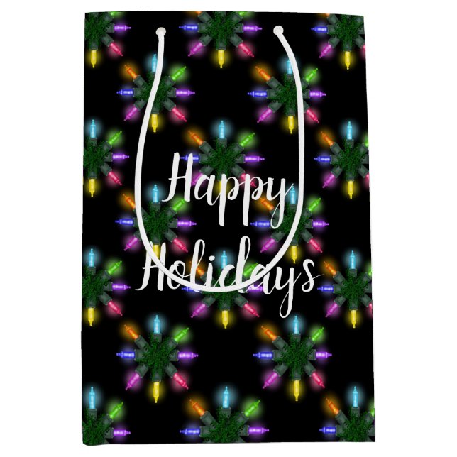 Colourful Holiday Lights Snowflake Medium Gift Bag (Front)