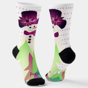 Colourful Holiday Snowman Name Typography  Socks
