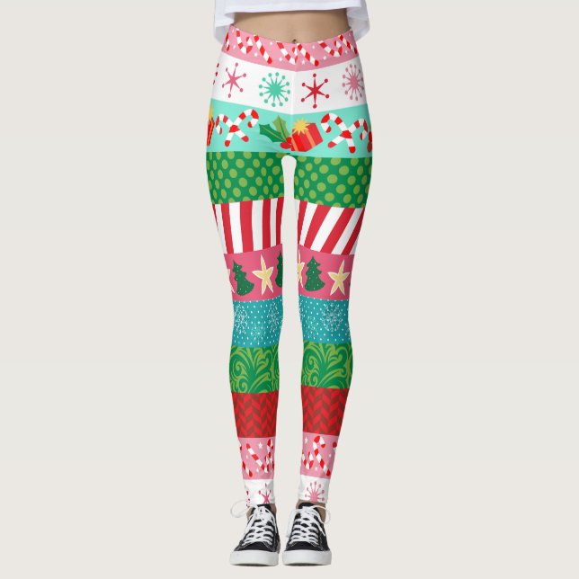 Colourful Holiday Stripes Leggings (Front)