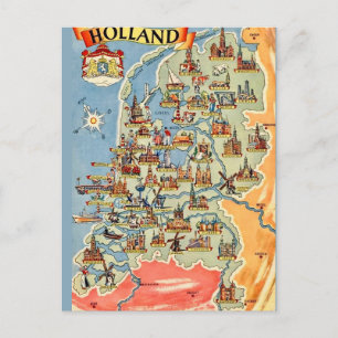 Colourful Holland Map Postcard