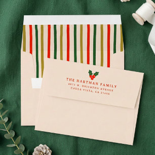 Colourful Holly Christmas Winter Pre-Addressed  Envelope