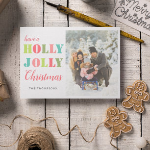 Colourful Holly Jolly  Christmas Photo Holiday Car Card