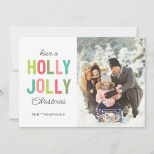 Colourful Holly Jolly  Christmas Photo Holiday Card