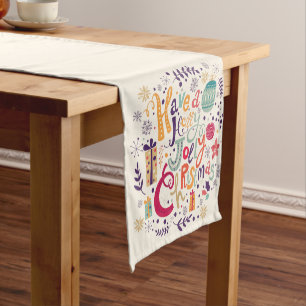 Colourful Holly Jolly Christmas Retro Text Design Short Table Runner