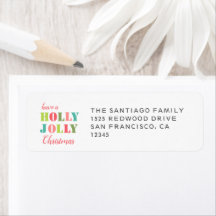 Colourful Holly Jolly Christmas Return Address